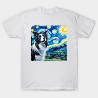 Starry Border Collie Dog Portrait - Pet Portrait T-Shirt